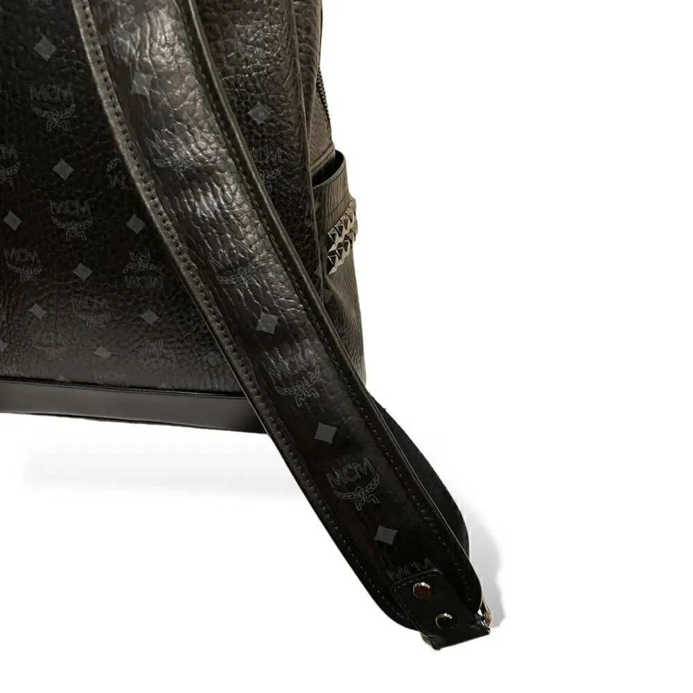MCM Blk/Gry Monogram Stark Side Studs Backpack in Visetos |Size: 42.5cm|